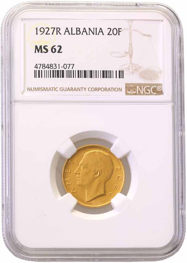 Albania. 20 Franków (franga) 1927 NGC MS62